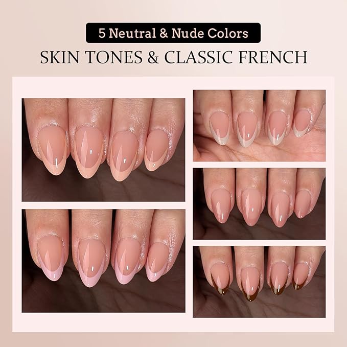 BTArtboxnails XCOATTIPS Press on Nails Short - Skin Tones Almond Nail Tips, Soft Gel Nail Tips with Nail Gel, French Protecting Duo, Nail Lamp, All in One Fake Nails French Tip Nails Kit