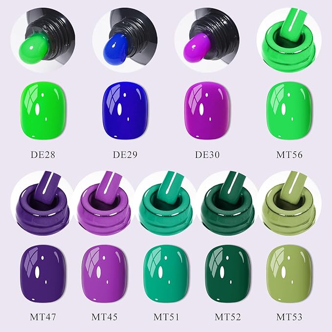 MTSSII 15Pcs Gel Nail Polish Set 6 Colors Gel Polish + 3Pcs Poly Gel Set Blue Purple Green Poly Nail Gel Set with Base Top Coat, Dual-Ended Brush Nail Art Salon DIY at Home