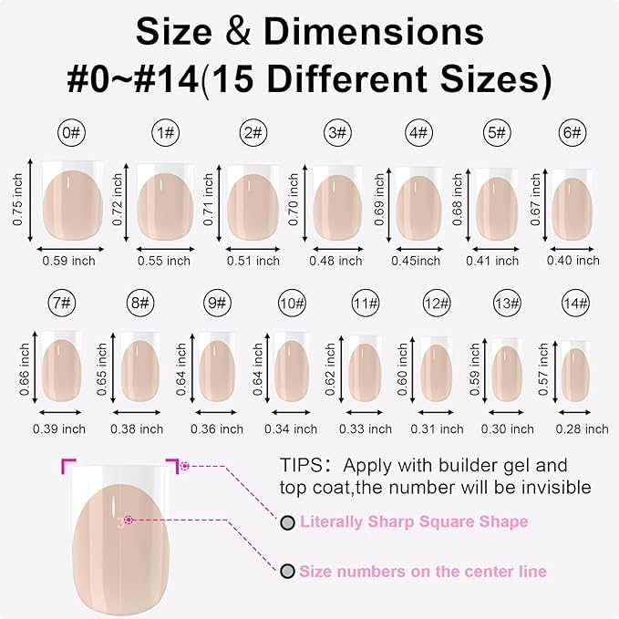 Anyos French Tip Press On Nails-300Pcs Sharp Square Gel Nail Tips Short,No File Need Tips Pre-Designed,Fake Nails for Nail Art DIY 15Sizes(Brown)