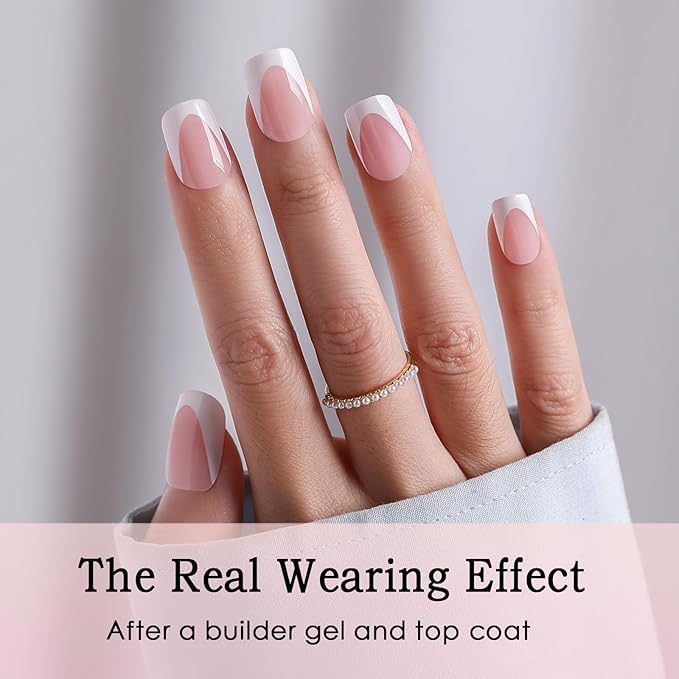 Pink French Gel Nail Tips, OPkssnails 150pcs Short Square Soft Deep French tip press on nails, Pre-shaped Acrylic False Nails, No Need to File Fake Nails Extension in 15 Sizes