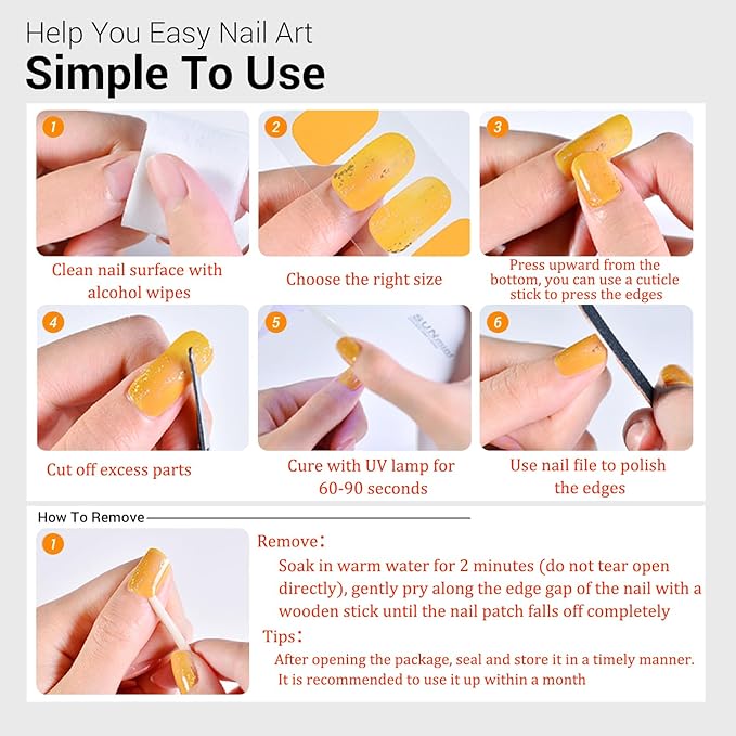 SILPECWEE Semi Cured Gel Nail Strips (Hazy Flower - 20 PCS), Gel Nail Stickers Full Wraps for Women, UV Light Required | Salon Quality | Long Lasting - Include File, Cuticle Stick