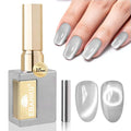 EBANKU Cat Eye Gel Polish with Magnet 15ML 0.5 OZ Holographic Glitter Shimmer Translucent Jelly Color Magnetic Polish Salon DIY at Home (Silver)