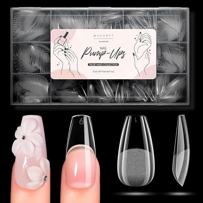 Makartt Nail Tips: 510pcs Full Cover Medium Coffin Fake Nails, 15 Sizes Soft Gel Half Matte Pre-shape Soak Off for Press on Nails DIY for Extension No Crease Acrylic Nail Manicure DIY Salon Home