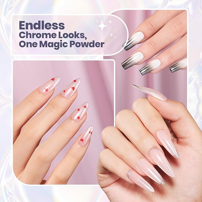 Beetles White Chrome Nail Powder Pearl Mirror Effect Crome Nail Powder for Gel Nails Glitter Manicure Gel Polish Holographic Pigment Nails Art Design Gifts for Women