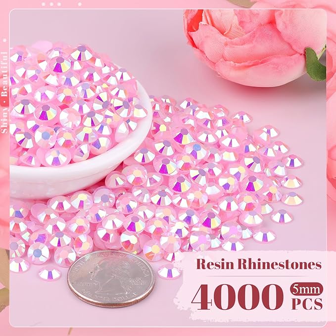 4000PCS 5mm Resin Jelly Rhinestones in Bulk (Light Pink AB), Bedazzling Flatback Crystals Rhinestones for Crafting DIY Nail Decoration, Gems Diomand Charms for Tumbler Shoes Clothing Fabric