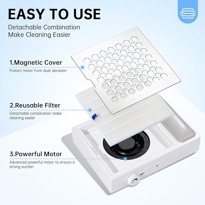 Nail Dust Collector, Cordless Dust Collector Nail Tech, Professional 550PA Vacuum Fan Vent Dust Extractor Quiet Dust Suction Machine for Acrylic Nails Polishing, Nail Salon&Home