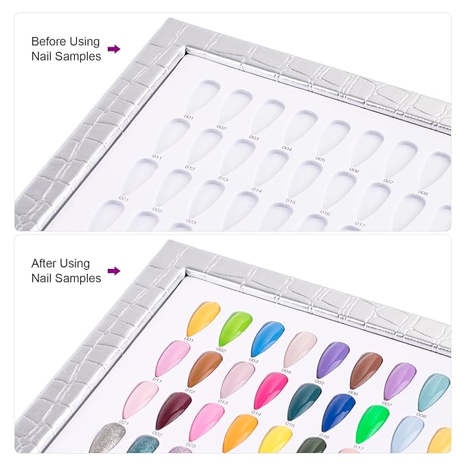 NMKL38 180 Colors Nail Display Chart Nail Gel Polish Organizer Color Card with 240 False Nail Tips (Silver)