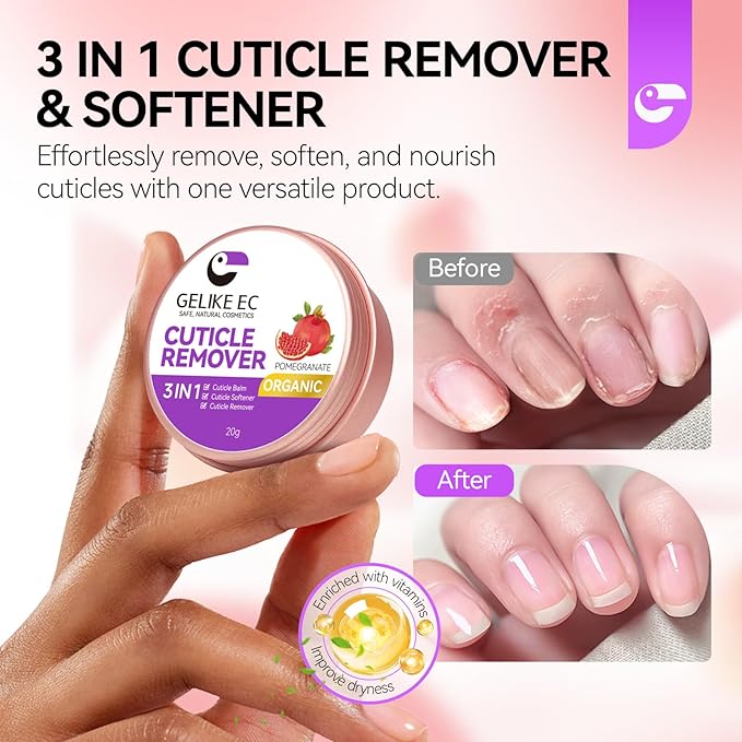 Gelike EC Cuticle Remover Moisturizing Balm: Nail Cream Deep Nourishment for Dry Damaged Cuticles – Long Lasting Hydration – Strengthener and Growth Treatment – Nail Care for Home DIY, 20g