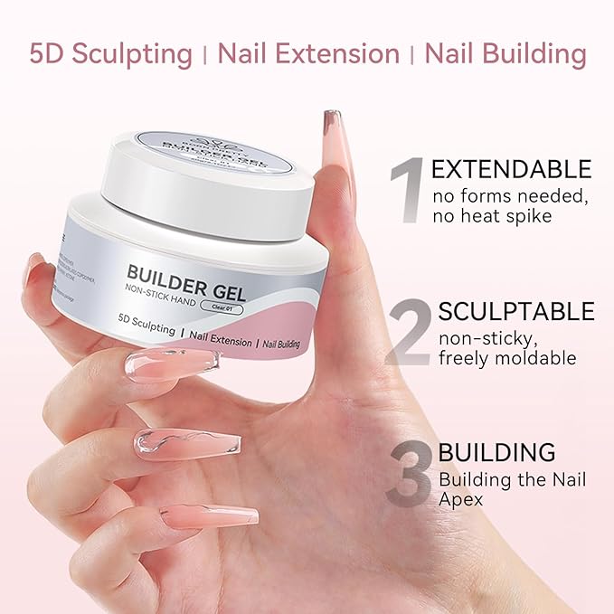 BORN PRETTY Solid Hard Builder Gel for Nails, 60g Large Capacity Professional 3D Sculpting & Extension Gel with Sequins & Chrome Powder, Non-Sticky Soak Off Formula for Home and Salon Nail Art