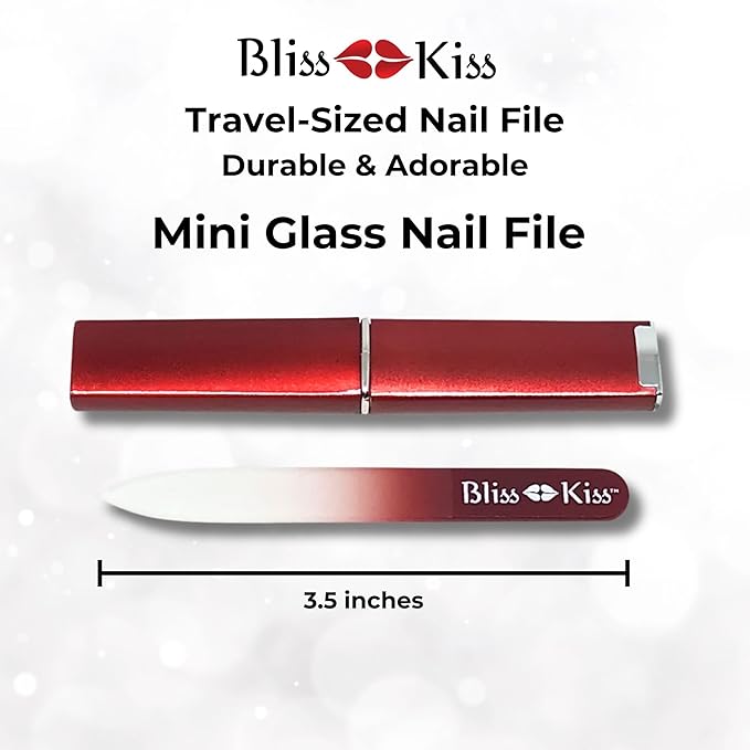 Bliss Kiss Simply Czech Crystal Glass Nail File case & Sleeve | Small Gentle Nail Files for Natural Nails, Durable Manicure Tool, Perfect Travel Size, Emery Boards Alternative