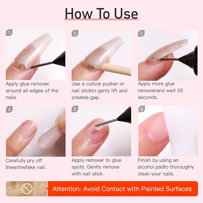 Curvlife 20ml Pinpoint Nail Glue Remover for Press on, Multi-Functional Remover for Nails Tips, Gentle Glue Remover for Gel x Nails, Non-Acetone Nail Polish Remover (Pack of 2)
