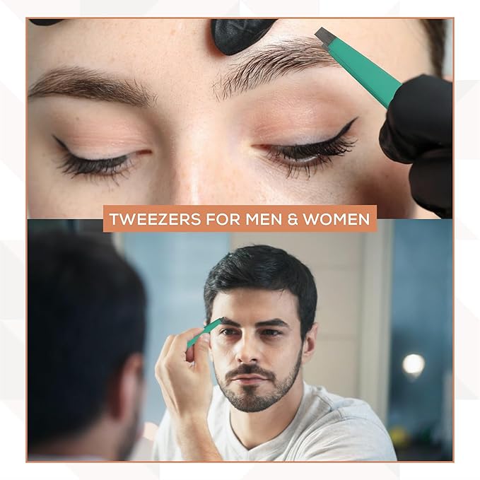 6 Pieces Professional Stainless Steel Tweezers for Eyebrows with Curved Eyebrow Scissors for in Grown Hairs,Precision Tweezers Set for Women & Men Hair Plucker with Fiber Tip