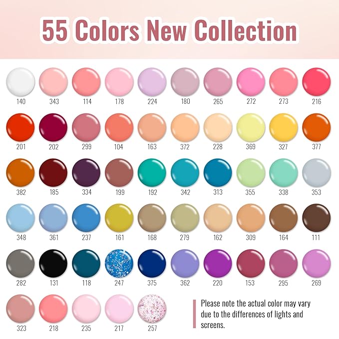 Phoenixy 71 Pcs Gel Nail Polish Kit with UV Light, 55 Color Nude Gel Nail Kit 5pcs Base Glitter Top Coat Nail Art Manicure Set for beginners with Everything DIY Gift for Women