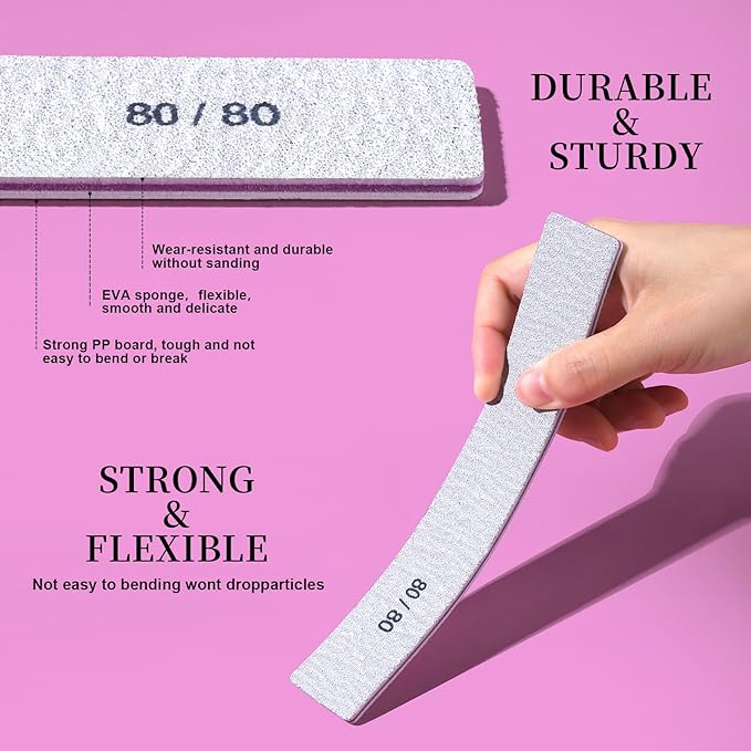 FANDAMEI Nail File, 24PCS 80/80 Grit Nail Files, Double Sided Emery Boards for Nails Buffering, Professional Nail File for Natural Acrylic Nails, Rectangular Manicure Nail Files Set, Coarse Grit 80/80
