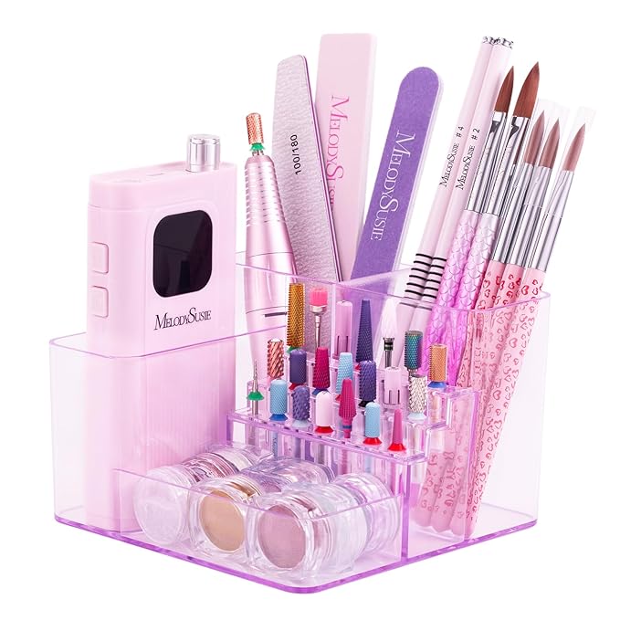 MelodySusie Nail Drill Holder, 21 Holes Nail Drill Bits Holder, Professional Acrylic Nail Tools Storage Box, Organizer Displayer for Manicure Efile Accessories Nail Drill Kit, Salon Home, Purple