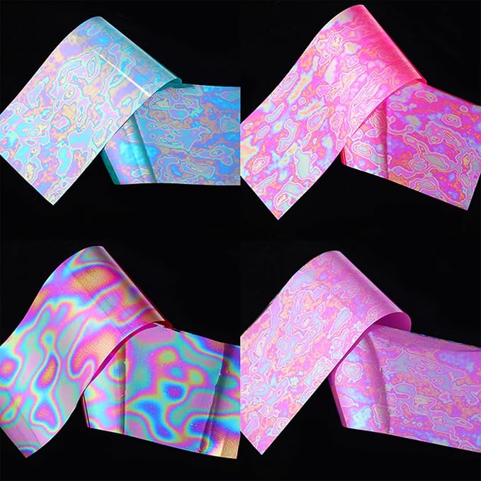 JERCLITY 10 Rolls Aurora Iridescence Nail Foil Transfer Sticker Kit Holographic Decals Laser Nail Foil Transfer Stickers Wraps