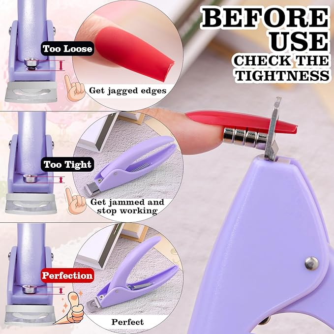 Light Purple Adjustable Nail Clippers with Magnet Sizers for Acrylic Nails, Professional Stainless Steel Fake False Nail Tip Clipper Cutter Trimmer, Manicure Tool for Salon Home Nail Art