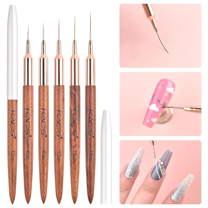 KADS Fine Liner Brush, Nail Art Striping Brushes 6/9/12/15/18mm Thin Line Nail Brush Detail Drawing Brush Gel Nail Polish Brush (9mm)