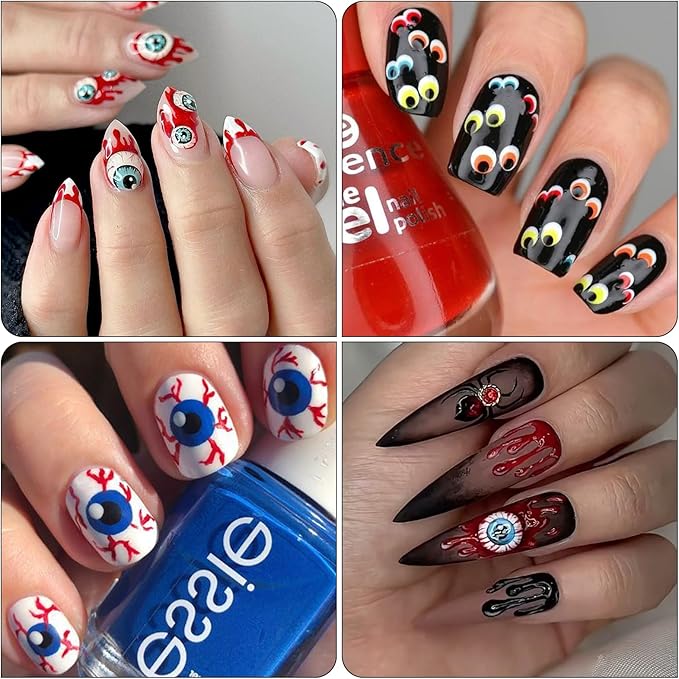 Halloween Eyeball Nail Stickers - 3D Bloody Horror Eyeball Self-Adhesive Nail Decals for DIY Funny Spooky Manicure (6 Sheets)