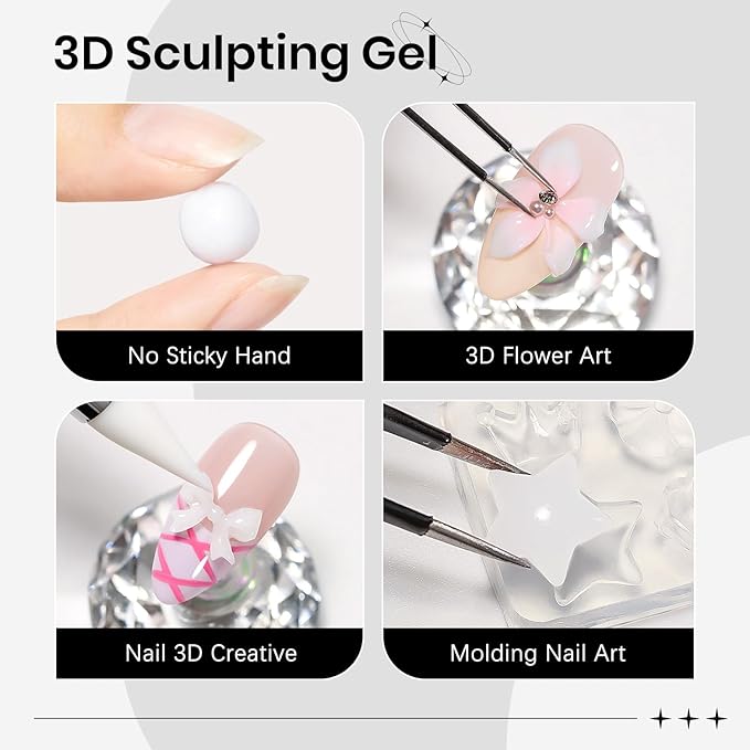3D Nail Sculpting Gel for Nails Art, White Non-Sticky Hard Solid Molding Nails for Extension Carving Home DIY Manicure with Nail Art Pen DIY at home