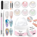 Solid Builder Gel and Chrome Nail Powder Kit BISHENGYF: 60g 4 In 1 No Wipe 3d Sculpting Nail Gel Aurora Pink White Pearl Chrome Nail Powder Clear Non-Sticky Hand Extension Glue for Nail Decoration