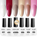 JODSONE 10ml Glitter Gel Nail Polish Set 6Colors Red Glitter Pink White Gel Polish All Seasons Neutral Soak off LED Lamp Manicure Set for Nail Art