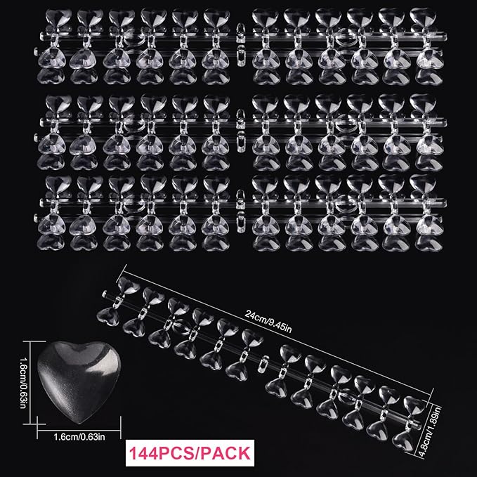 144Pcs Heart Fake Nail Display Tips False Nail Color Display Tips Clear Nail Art Collection Chart Nail Polish Color Card Nail Art Tool for Nail Swatches Training Practicing Sample