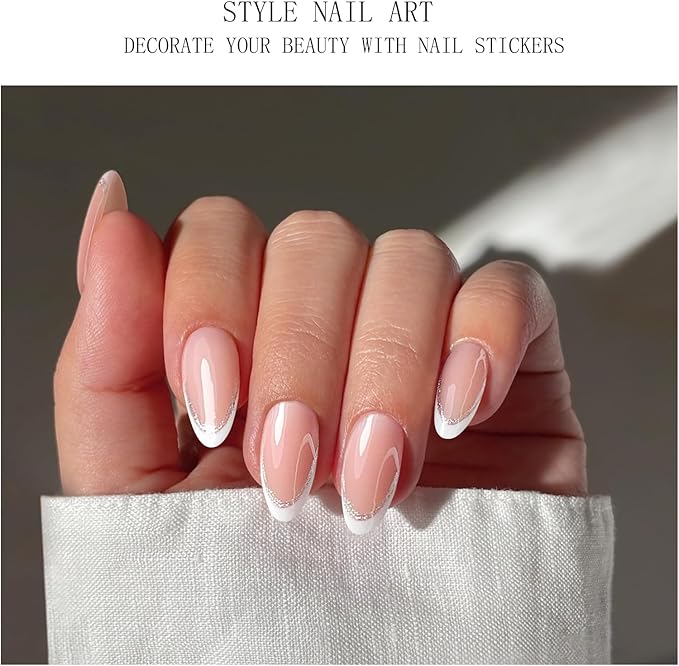 JMEOWIO Gel Nail Stickers White French Tip Transparent Semi Cured Gel Nail Strips Wraps UV/LED Nails Art Design Decoration Accessories