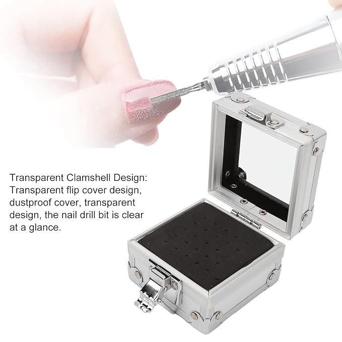 Nail Drill Bit Holder Case,25 Holes Transparent Nail Drill Bits Storage Box,Grinding Heads Storage Box with Lock,Professional Manicure Tools Display Case for Nail Bits(A)