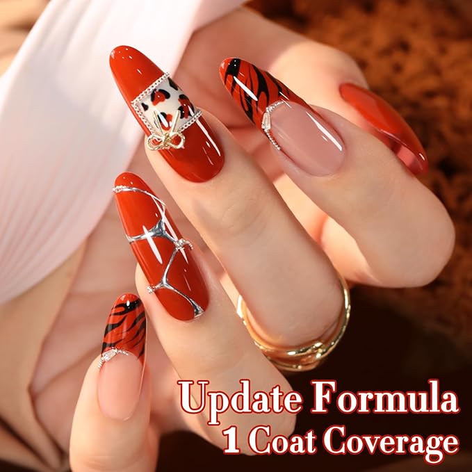 Double Rhythm 0.5 Oz Gel Nail Polish Neutral Natural Same Color Same Bottle Translucent Light Milky Pastel 15ML Manicure French Design Art DIY at Home (Red Orange-A1501)