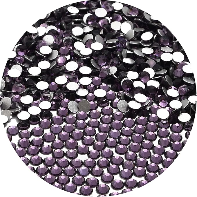 NCB 2000pcs Flatback Round Glass Nail Art Rhinestones Crystal for DIY Making Accessories Shoes, Clothes, Face Art, Bags, Manicure (Tanzanite, SS10 2000pcs)