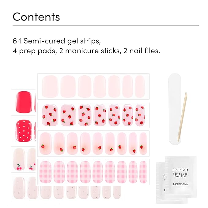 Dashing Diva Glaze Nail Strip Duo - Eat Your Fruits Collection - Central Park Picnic & Cherry Vanilla - Long Lasting, Chip Resistant, Semi-Cured Gel Nail Strips - Contains 2 Colors