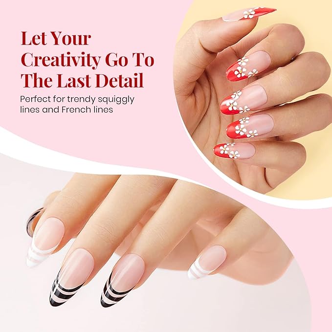 beetles Gel liner nail Polish 6 Pcs Black White Red Gold Silver Glitters Colors Paint Swirl Nail Art Polish Set