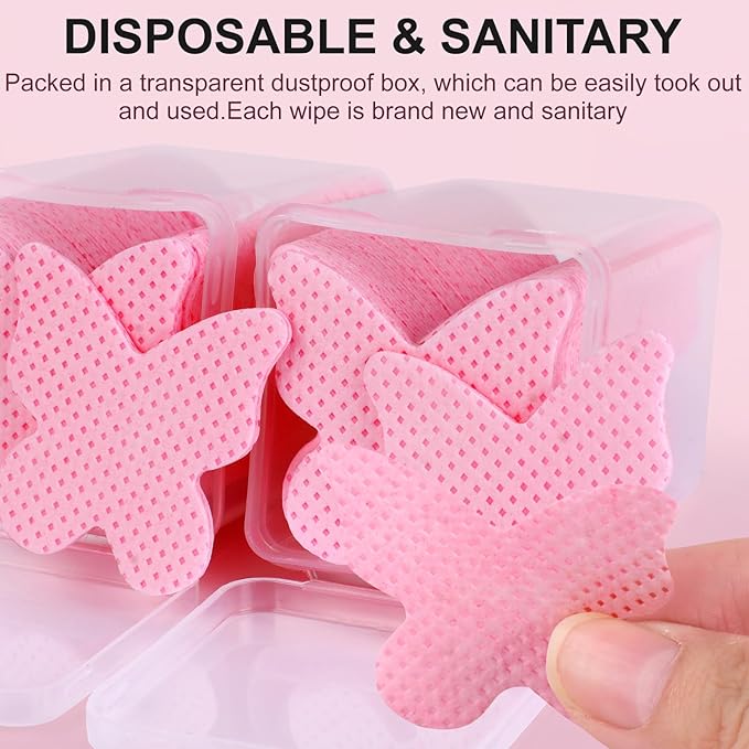 400PCS Lint Free Nail Wipes, Pink Lash Extensions Glue Cleaning Wipes, Nails Cleaning Pads Supplies,accompanied by 1 Empty Pump-Style Bottle Dispenser (Pink)