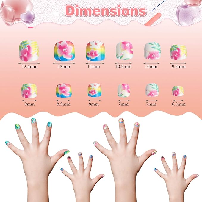 120 Pieces Kids Press on Nails Children Fake Artificial Nails Girls Full Cover Short False Christmas Fingernails for Girls Kids Design Decoration(Little Girl)