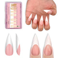 NOVO OVO White French Tip Sharp Stiletto Pointed Medium Long Nail Tips Press on Baby Pink, Soft Gel Fake Acrylic Extension, Full Cover False Nails for Salon DIY x 16 Sizes 160 pcs