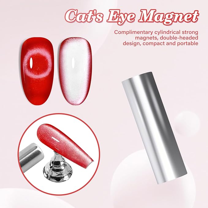 EBANKU Christmas Red Cat Eye Gel Nail Polish, Cat Eye Gel Polish with Magnet 15ML 0.5 OZ Holographic Glitter Shimmer Translucent Jelly Color Magnetic Polish Salon DIY at Home