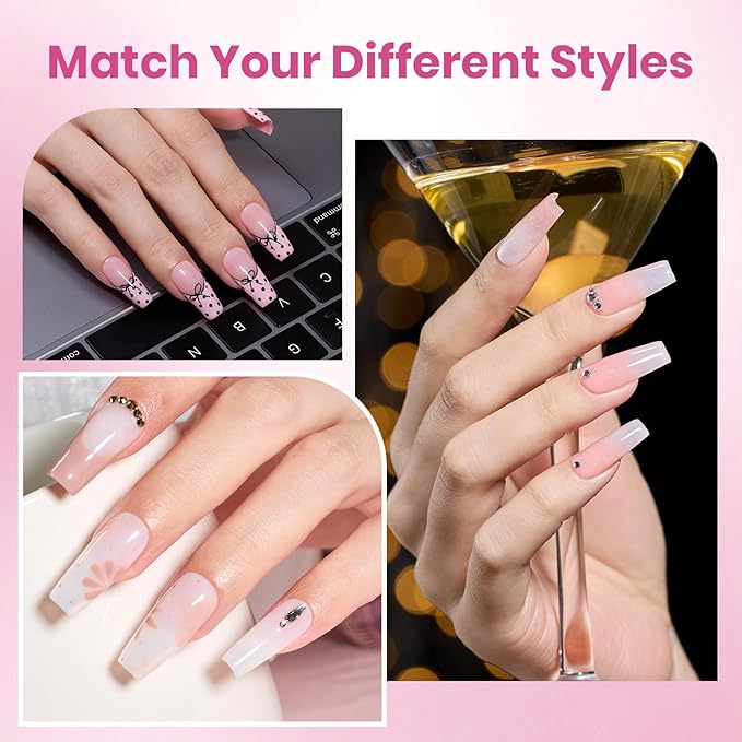 Beetles Gel Nail Kit Etch-X, Coffin Medium, 288pcs 12 Sizes Nail tips, with 10ml Hema-Free Nail Glue Gel, for Acrylic and Clear Press On Nail, Pre-Etched Half Matte Extension Set for Home DIY