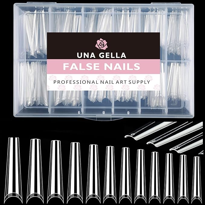 UNA GELLA Coffin Fake Nails Tips Extra Long 216 PCS XXL Coffin Acrylic Fake False Nails Tips Long Ballerina Nail Tips with Box for Nail Salons and Home DIY, 12 Sizes