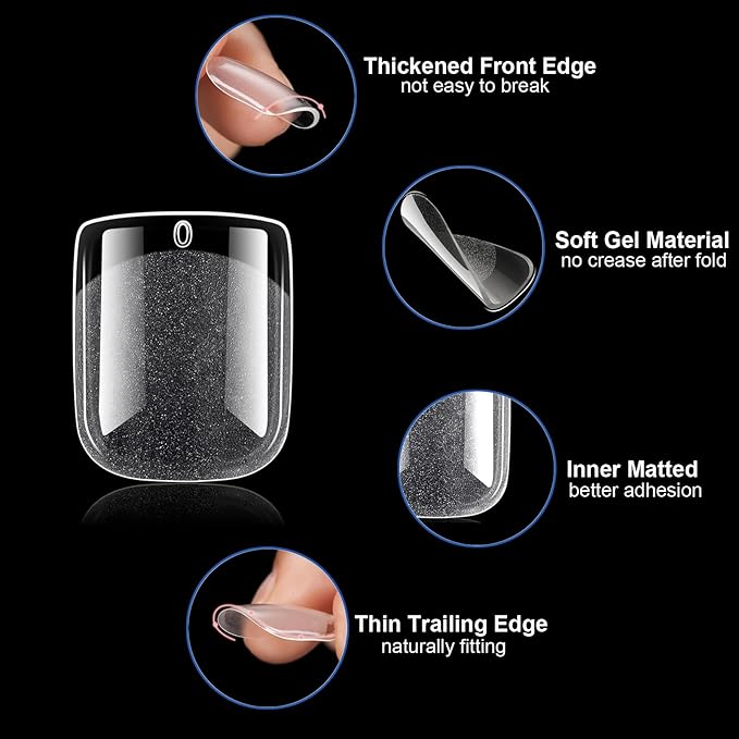 BlueZOO Soft Gel Nail Tips Extra Short Square Nails, 600Pcs Full Cover Half Matte Acrylic Nail Tips Clear Press On Nails for Extension Nail Manicure Home DIY Salon Fake Nails, 12 Sizes