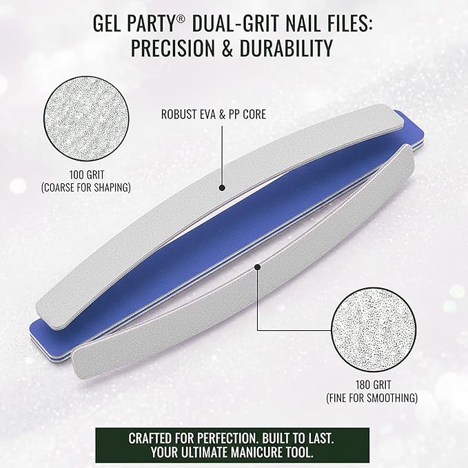Professional Nail Files and Buffers Kit (12 Pcs) 100/180 Grit Double Sided Emery Boards for Acrylic Gel Nails+Colorful Sanding Buffer Blocks - Washable Manicure Tools for Salon & Home-Set C