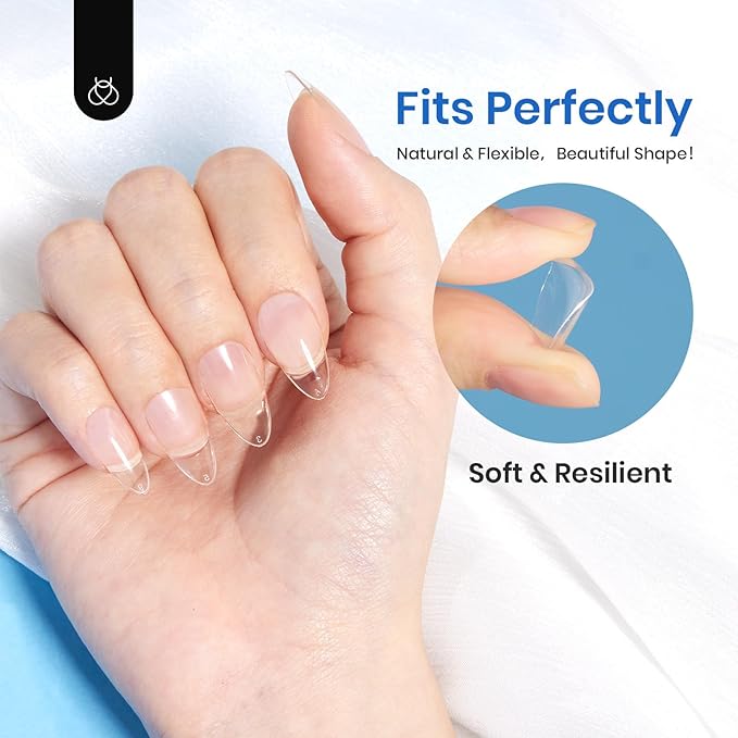 Beetles Gel Nail Tips Soft Nail Extension Set 504Pcs 12 Sizes Pre-Shape Clear Short Almond Nail Tips Press on Soft Gel Tips for Full Cover Soak off False Nails for Nail Art DIY Home Manicure