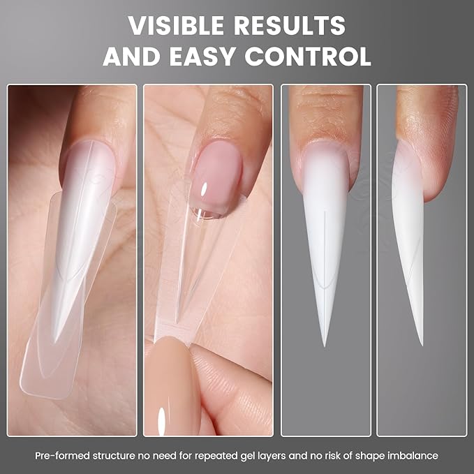 YOKEFELLOW Original Sandwich Dual Nail Forms - 15 Sizes 240Pcs Dual Forms for Builder Gel Quick Nails Extension, Poly Gel Nail Mold For Manicures at Home (W560-Stiletto)