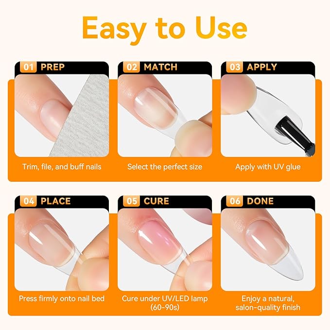 Makartt Nail Tips: Short Almond Full Cover Fake Nails 510pcs, 15 Sizes Soft Gel Half Matte Pre-shape Soak Off for Press on Nails DIY for Extension No Crease Acrylic Nail Manicure DIY Salon Home