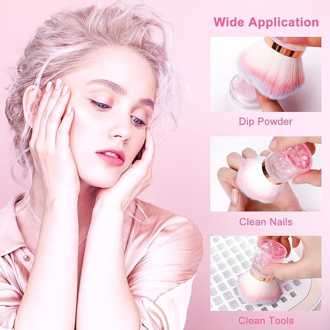 Nail Dust Brush, Pink Rose Soft Dust Brush for Nails, Nail Art Dust Powder Remover Brush, Nail Duster Brush Makeup Brushes Manicure Brush Clean Up Tools Nail Art Brush…