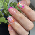 French Press on Nails Short Square Nude Glossy False Nails with Designs Flower Full Cover Acrylic Glue on Nails Reusable Artificial Nail Art Tip for Women Gel Stick on Nails Art 24 PCS