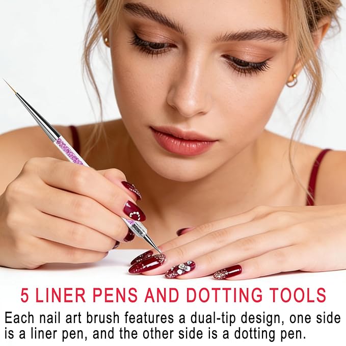 35 Pcs Nail Art Tools, Nail Stand for Painting Nails, Nail Art Brushes, Liner Pens and Dotting Tool, Press on Nail Stands, Nail Technician and Beginner's Nail Design Tool Kit