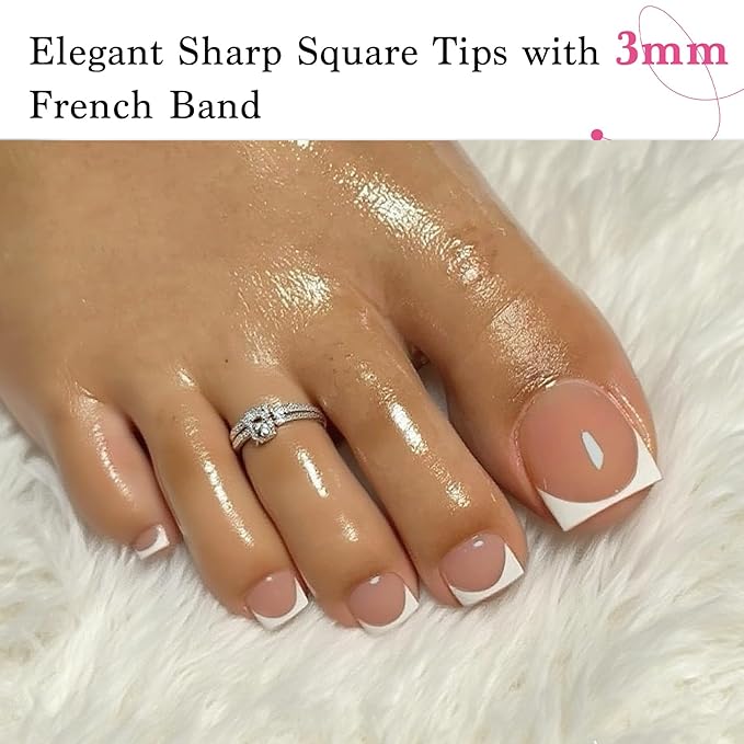 Press On Toenails for Women, Brown Pink 15 Sizes 270 Pcs Toe Nail Tips Pre-applied Primer& Base Coat, Full Cover Real Square French Tip Extension DIY at Home, Builder Nail Gel & Top Coat Required