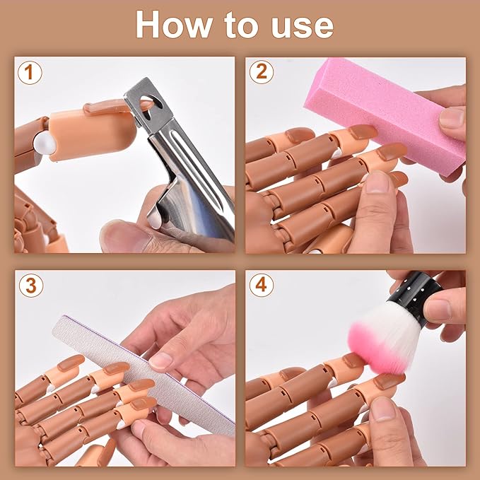 MEKK 200PCS Replacement False Nail Tips for Nail Practice Hand,Refill Nail Tips for Practice Hand & DIY Nail Art-Brown