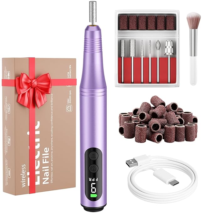 Electric Nail Drill Kit, Electric Nail File Cordless Nail Drill Machine for Acrylic Gel Dip Powder Nails, Professional Portable Manicure Pedicure Rechargeable Lightweight for Home Salon Use